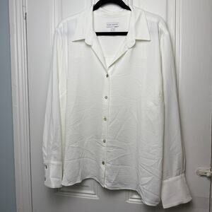 QVC Susan Graver Shirt Womens XL White St. Tropez Drapey Woven Shirt NWOT